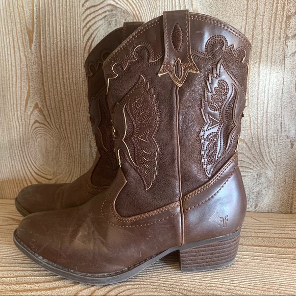 FRYE Girl’s Carson Firebird Brown Cowgirl Boots - Picture 7 of 13